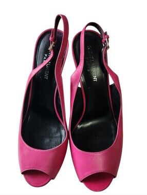 Saint Laurent Hot Pink Leather Slingback Peep-Toe Heels